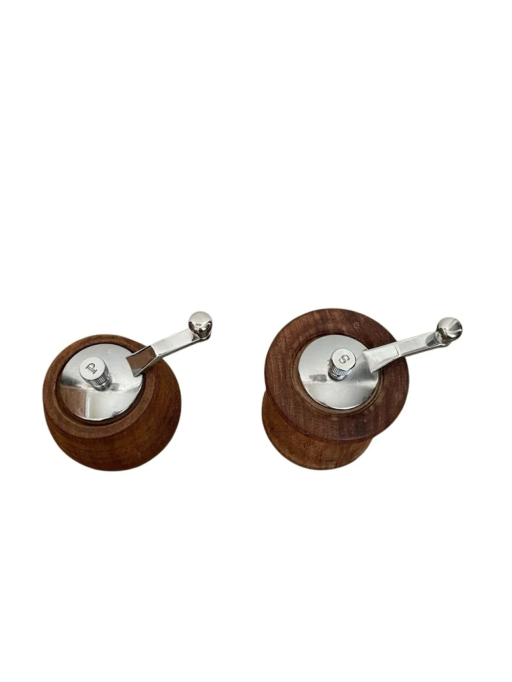Vintage MCM Handmade Wooden Crank Top Salt Pepper Grinder Set